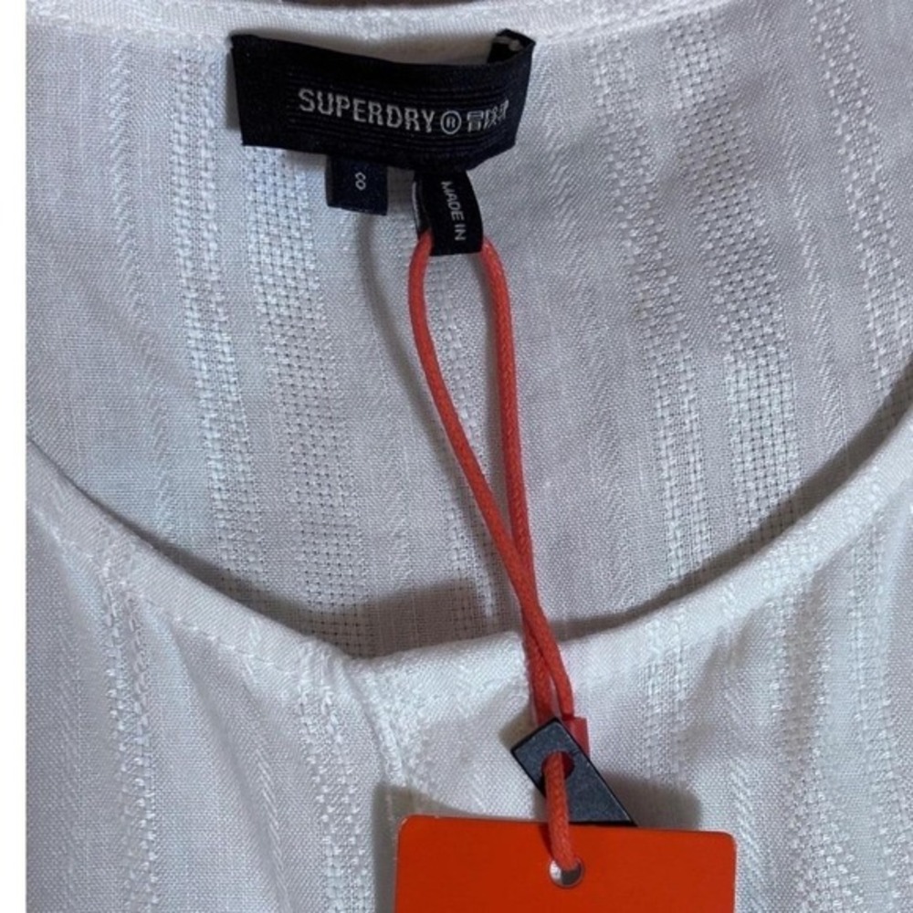 Superdry Linen‎ Blend White Drop Waist Dress Sleeveless Minimalist Resort 8 NWT - Picture 4 of 8